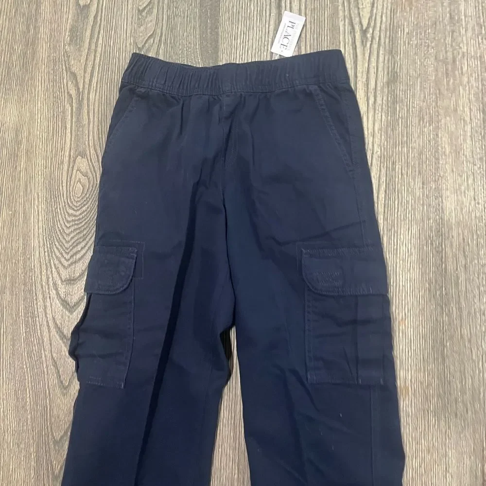 NWT Pants Boys Straight Relaxed Fit Mid Rise Pull On Cotton Black Size 8 Husky